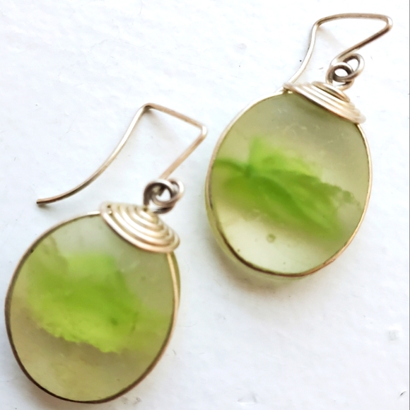 Handmade Green Glass Earrings - Picture 1 of 5